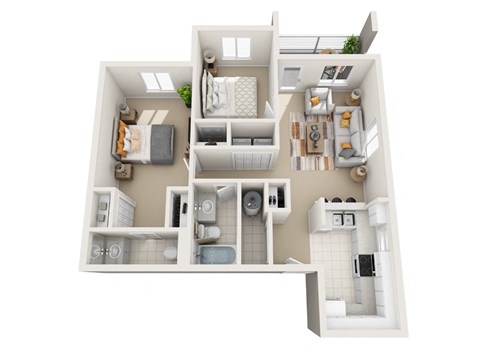 Floor plan for 2 beds, 1.5 baths, 395 sqft